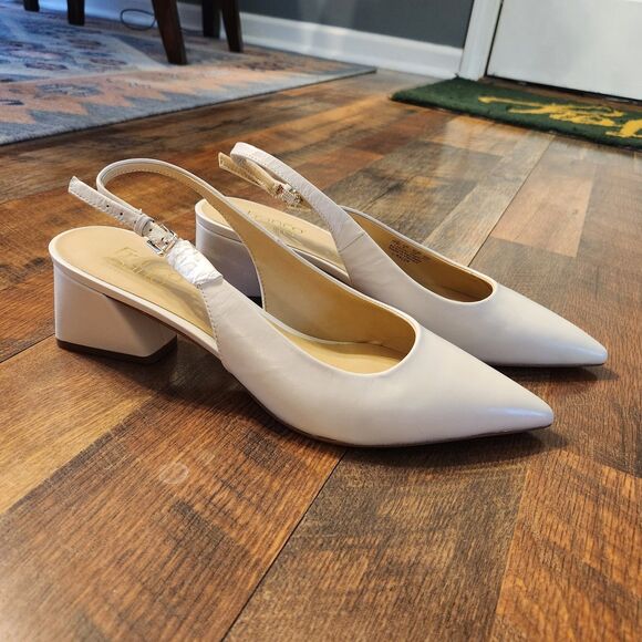 NEW Franco Sarto Sandals Womens 10M Racer Heeled Pointed Toe Slingback Cream - Picture 7 of 13